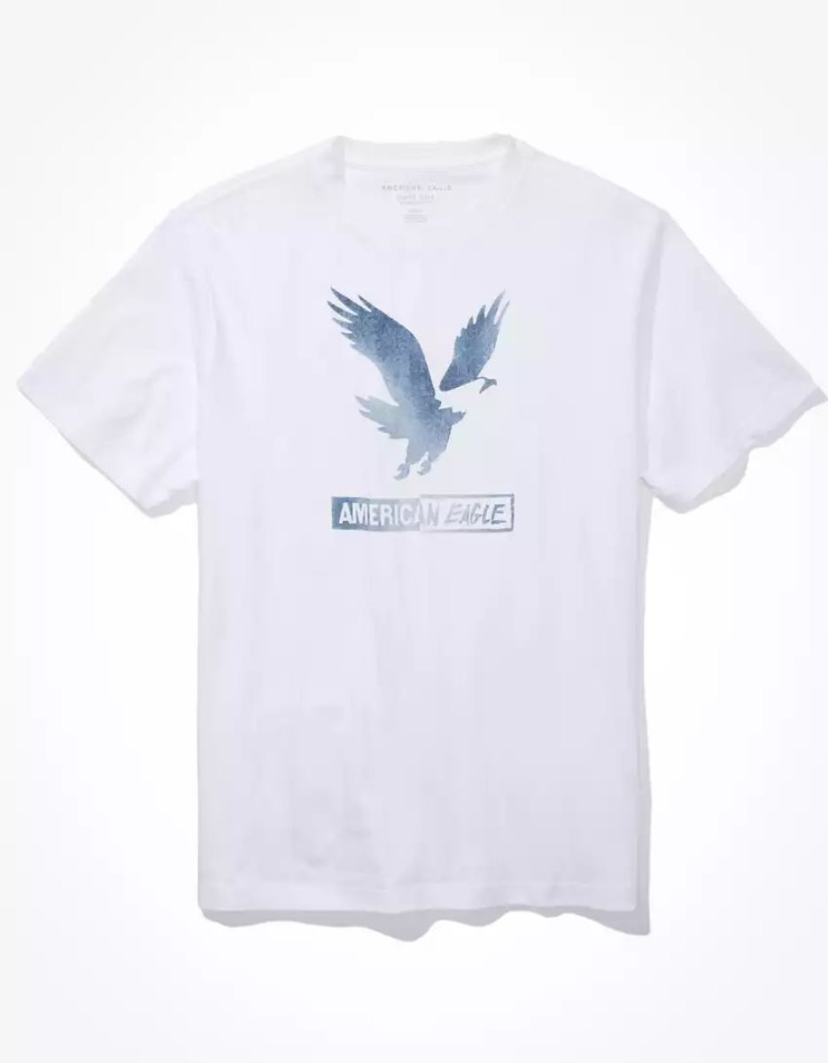 T Shirt Graphique American Eagle AE Super Soft Logo Blanche Homme | HIS-69529349